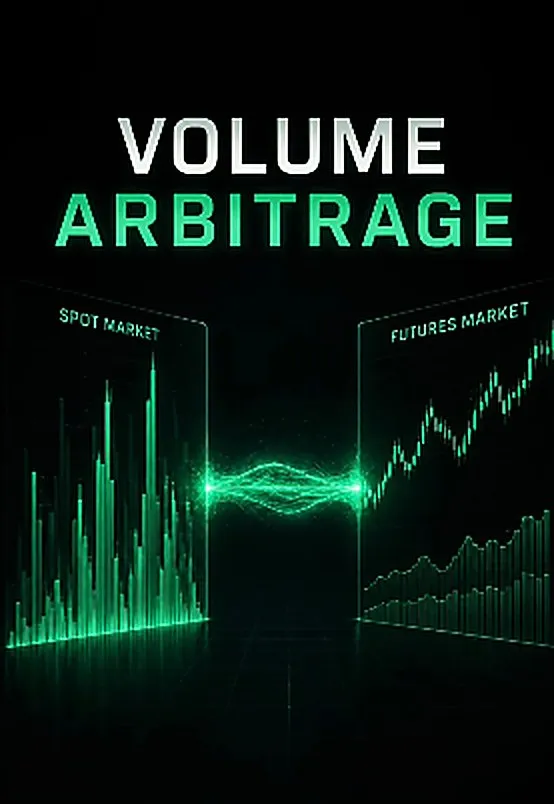 Cover frame for the reel titled Volume Arbitrage, showing spot and futures market depth.